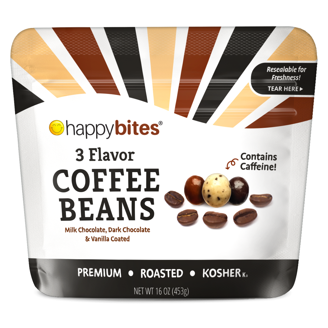 Happy Bites 3 Flavor Covered Coffee Beans, 16 oz assortment of premium beans coated in three delicious flavors.