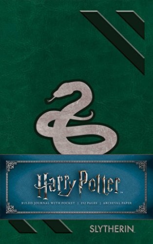 Harry Potter-themed pocket journal featuring the Slytherin house crest with green and silver accents on a sleek cover.