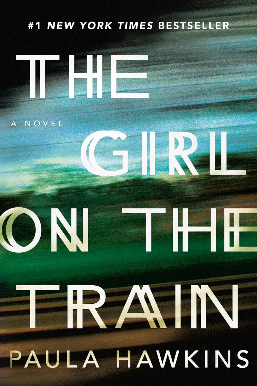Book cover of 'The Girl on the Train' by Paula Hawkins with a blurred train and water design.