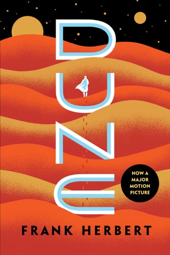 Cover of Dune by Frank Herbert science fiction novel set on desert planet Arrakis featuring political intrigue and survival