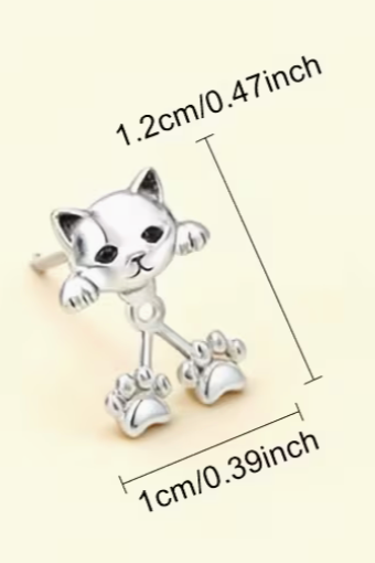 Close up of cat earring showing size measurement and front and back components