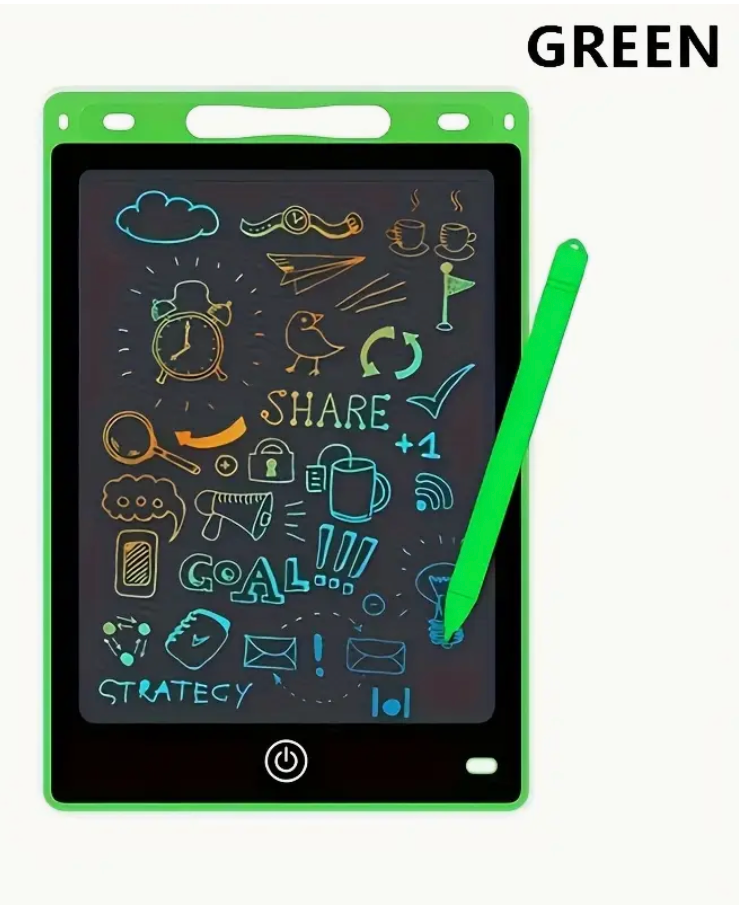 Colorful 8.5-inch LCD writing tablet for kids, featuring a durable PVC design and stylus, ideal for drawing and educational activities.