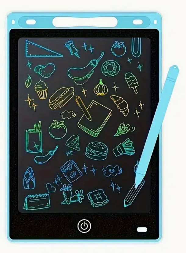 Colorful 8.5-inch LCD writing tablet for kids, featuring a durable PVC design and stylus, ideal for drawing and educational activities.