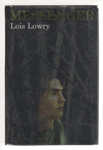 Cover of Messenger by Lois Lowry, showing a shadowy forest path with dark green tones and stylized lettering