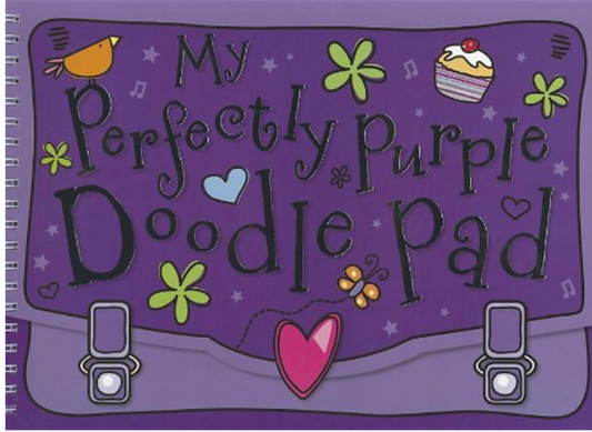 Purple doodle pad with decorative elements and text on a purple background