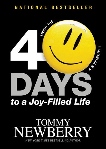 Book cover of '40 Days to a Joy-Filled Life' with a smiley face logo on a black background.