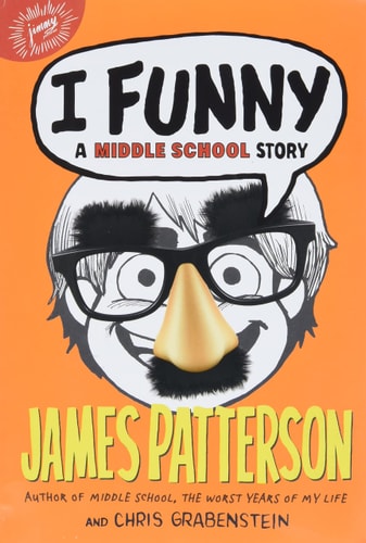 Cover of I Funny: A Middle School Story by James Patterson and Chris Grabenstein, featuring a smiling boy in a wheelchair holding a microphone