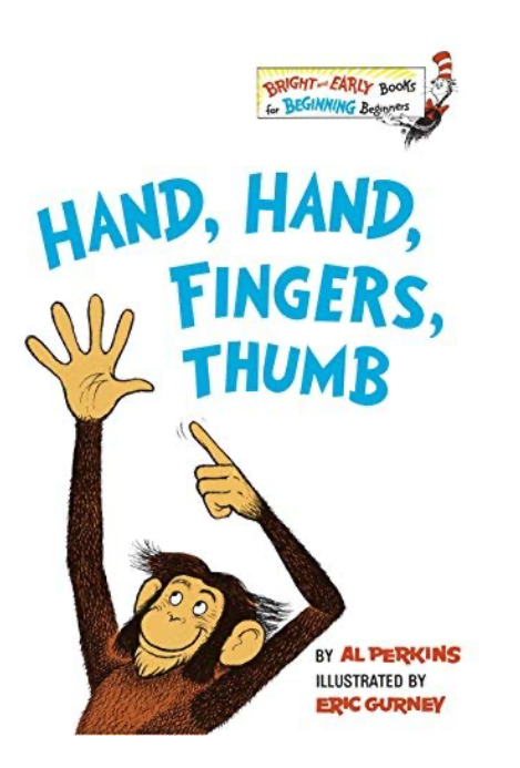 Cover of Hand, Hand, Fingers, Thumb by Al Perkins, featuring an illustration of a playful drumming monkey.