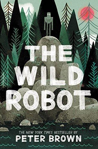 The Wild Robot by Peter Brown displayed on a bookshelf.
