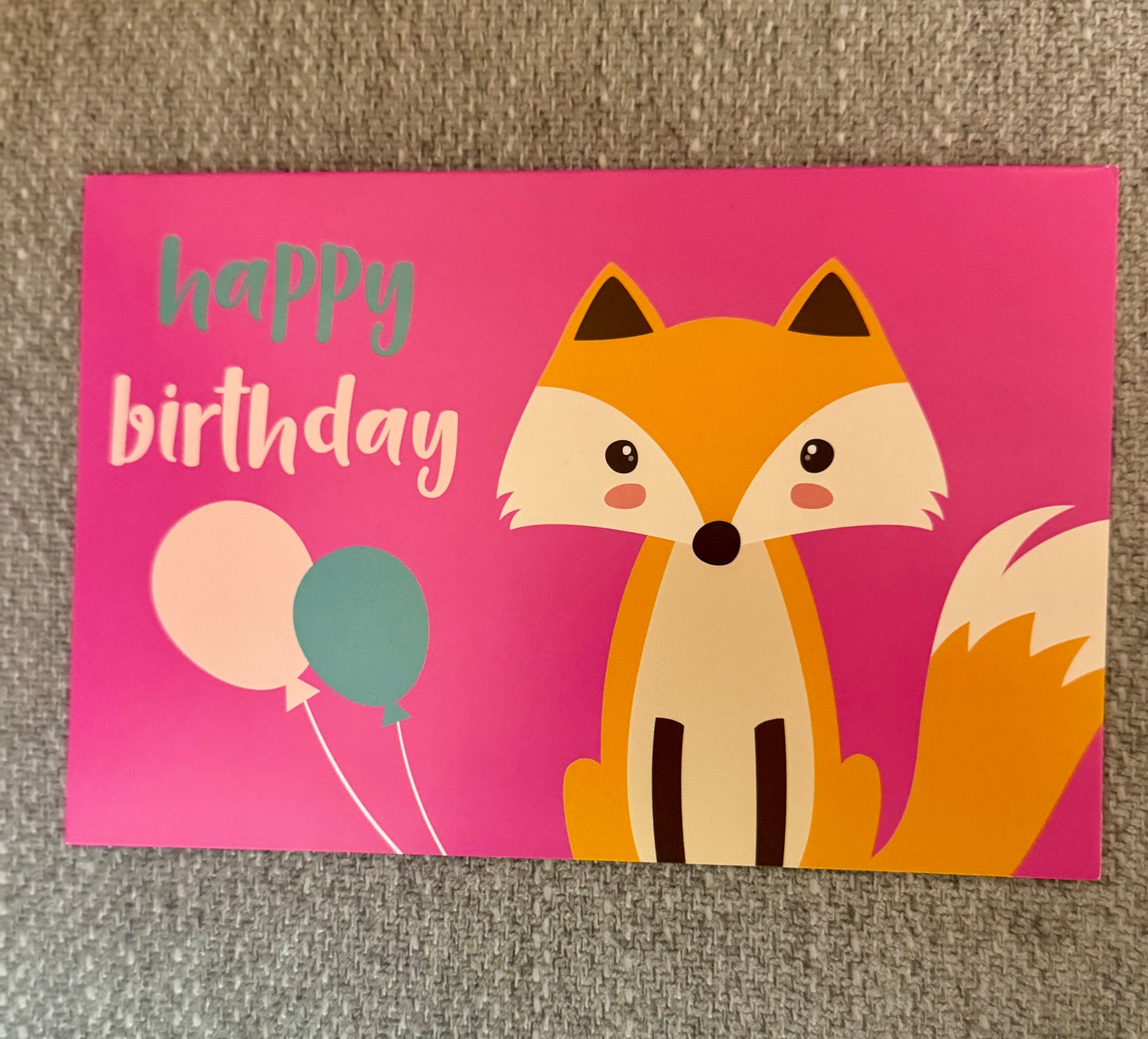 A charming Happy Birthday card featuring an illustrated fox, perfect for celebrating a special day.