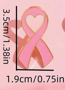 Pink ribbon with heart design and measurements on a pink background