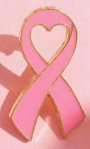 Pink ribbon with a heart shape on a pink background