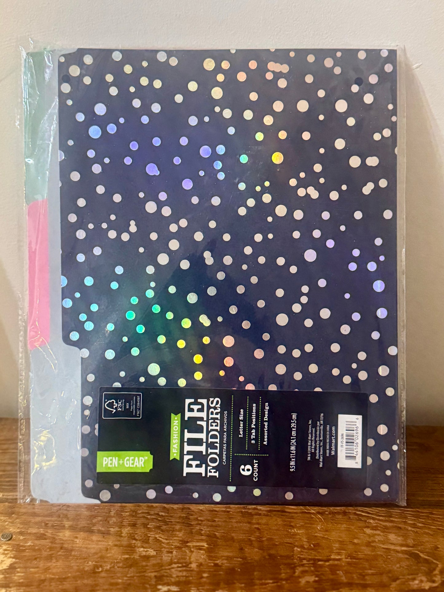 Set of 6 polka dot file folders, letter size (11.6" x 9"), perfect for organizing with style.