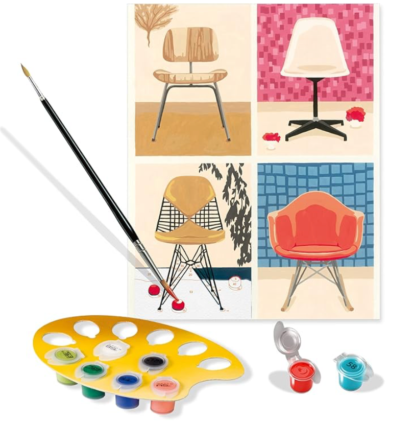 Ravensburger CreArt Take a Seat Eames Collector's Edition paint by numbers kit featuring mid-century modern chair designs.