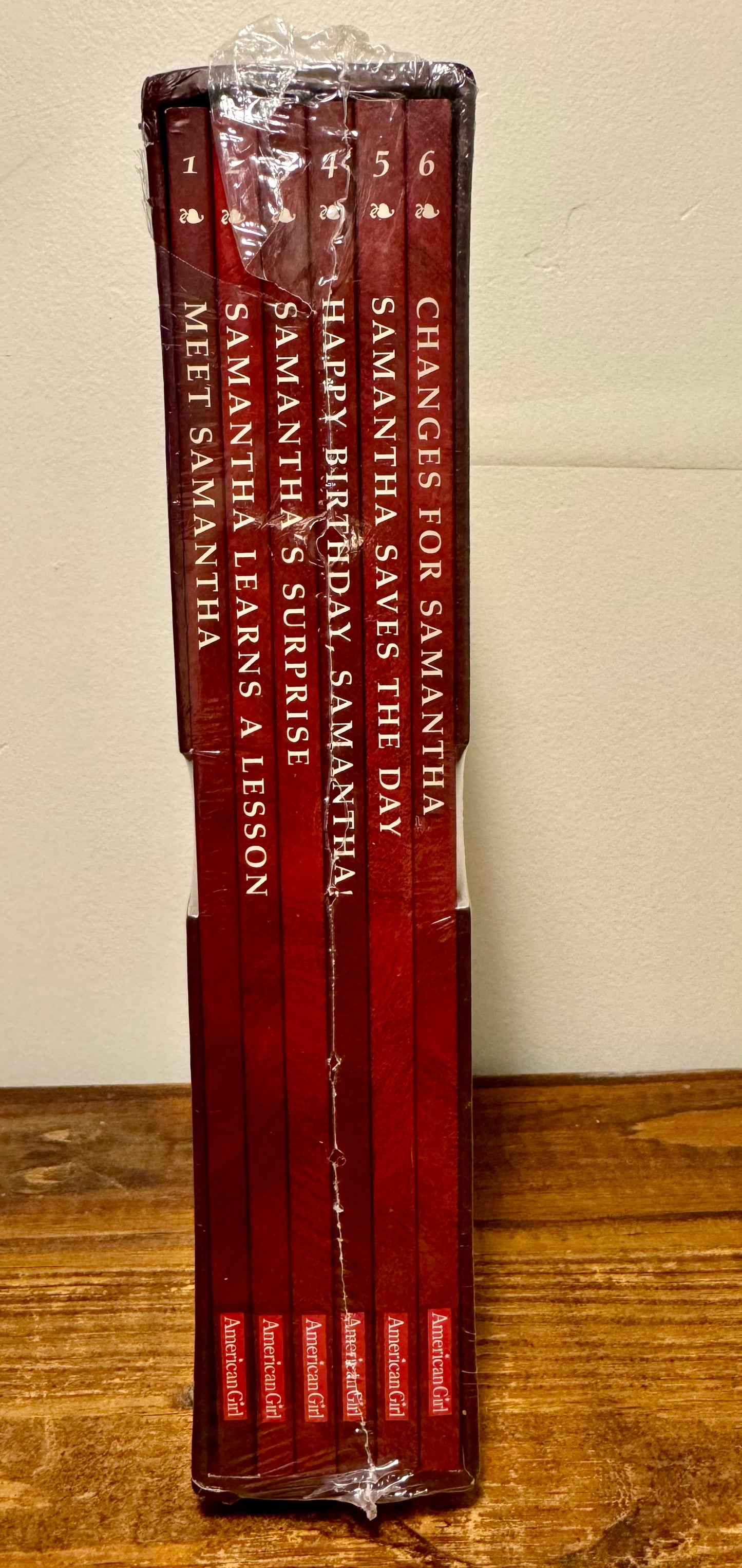 American Girl Samantha Book Set 1-6, vintage boxed collection, featuring unopened paperback editions in a charming keepsake box.