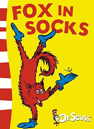 Cover of Fox in Socks by Dr. Seuss, featuring the Fox wearing blue socks and a playful expression.