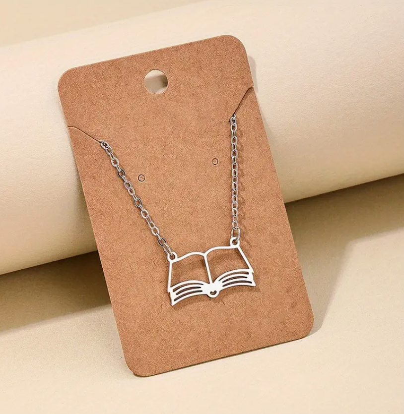 Book Lover's Silver Necklace, an elegant and lightweight accessory for book lovers and literary enthusiasts.
