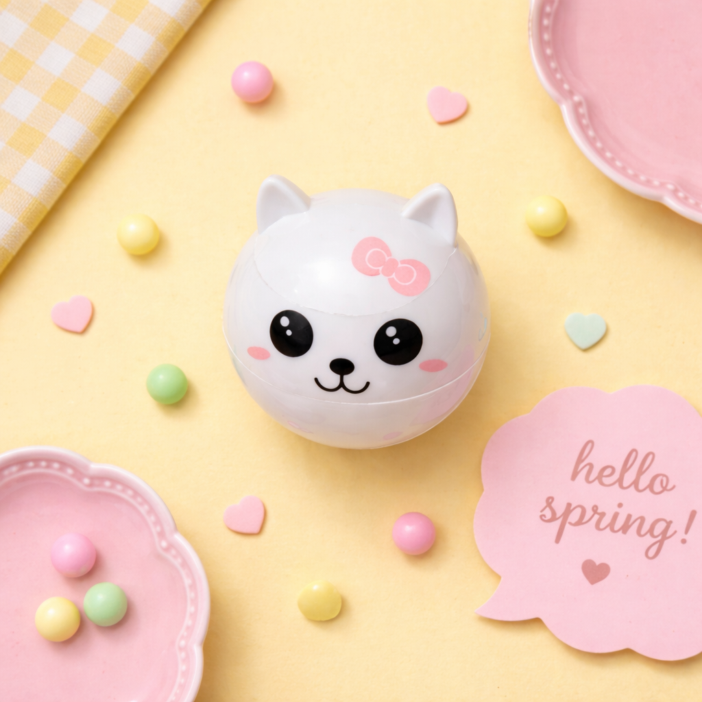 pastel lip balm flat lay cute spring aesthetic product photo