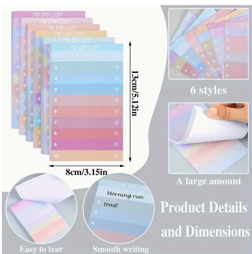 A pastel sticky note pad titled To Do List with 10 numbered lines in soft pastel colors, perfect for jotting down tasks or notes.