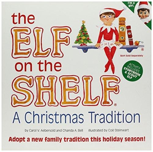 Elf on the Shelf doll next to 'The Elf on the Shelf' book