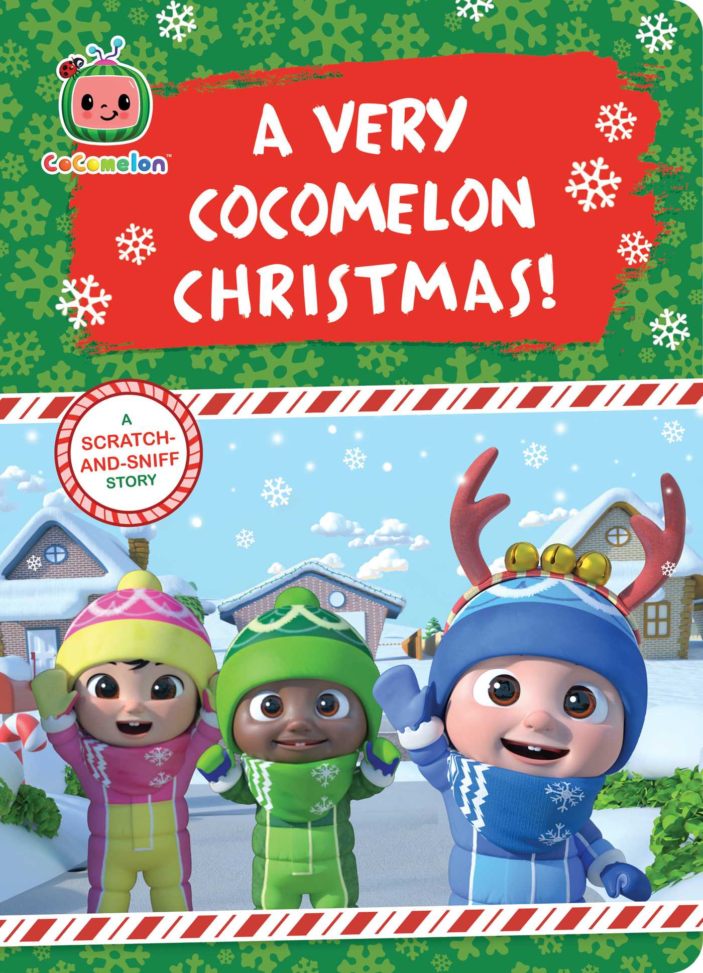 Front cover of A Very CoComelon Christmas by Maggie Testa displayed on a bright background, children’s Christmas character book