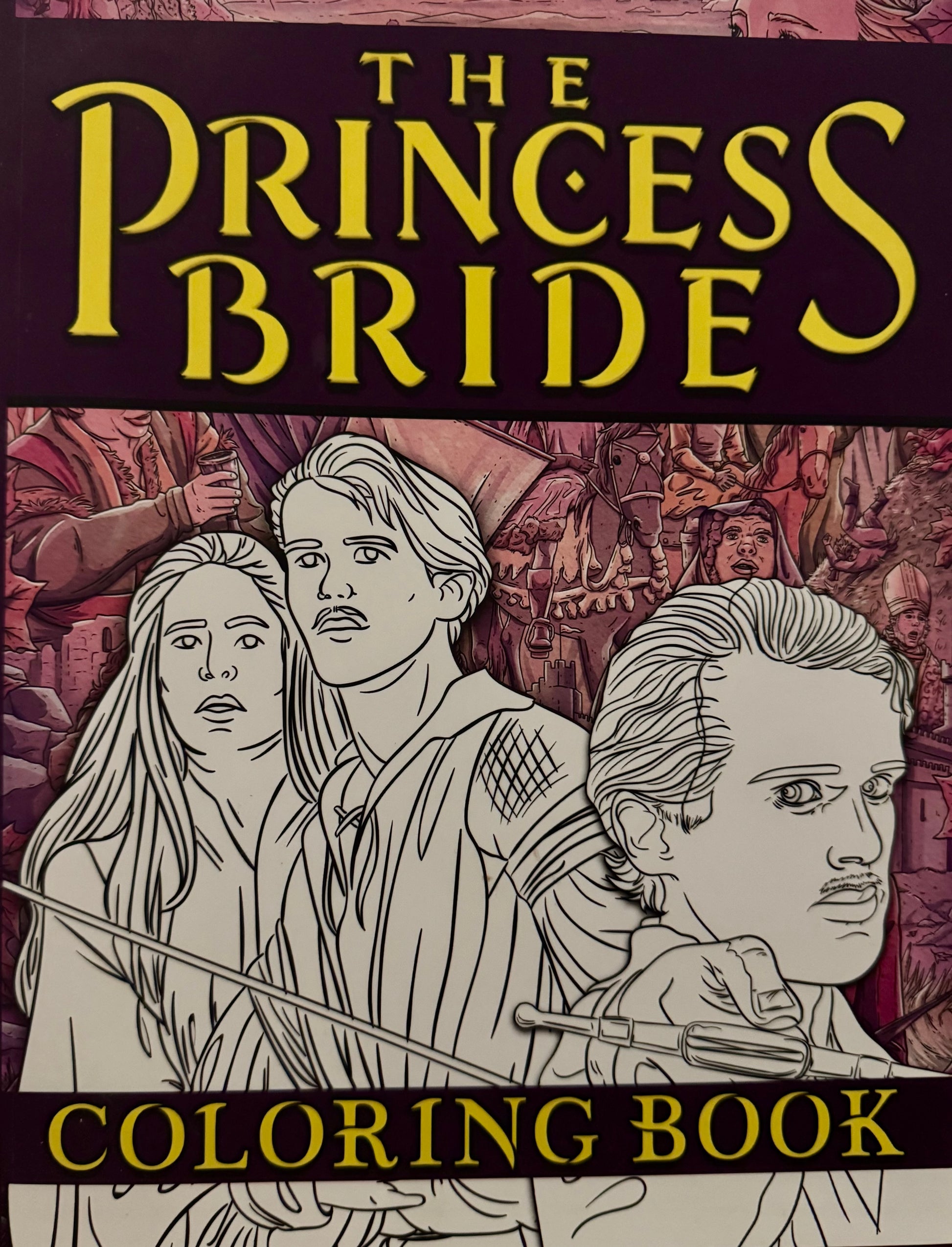 Cover of 'The Princess Bride' coloring book with characters and title.
