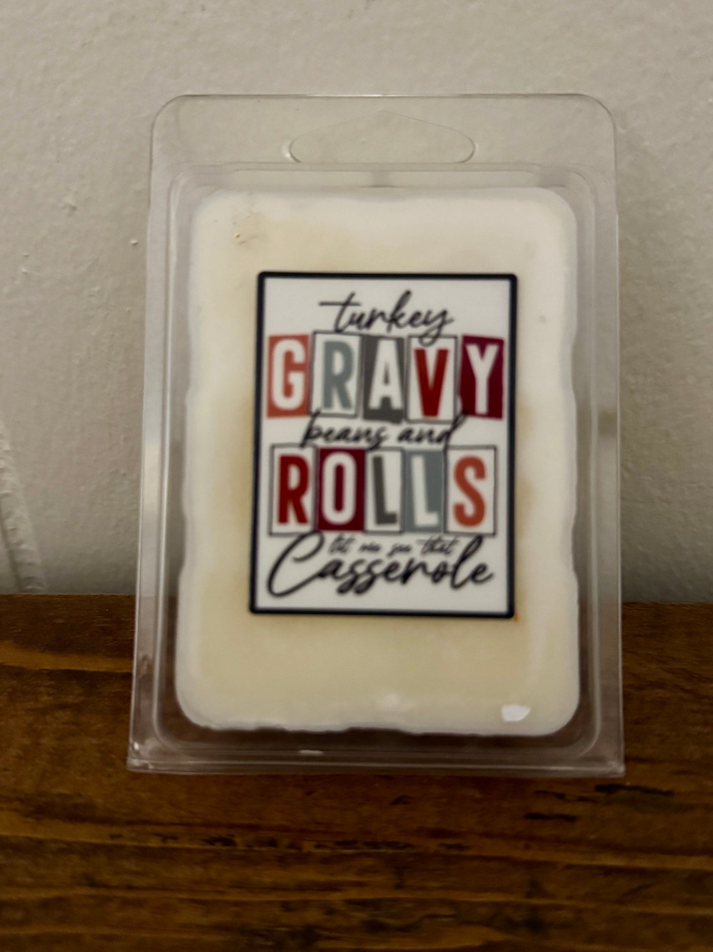 Packaged product with a label on a wooden surface