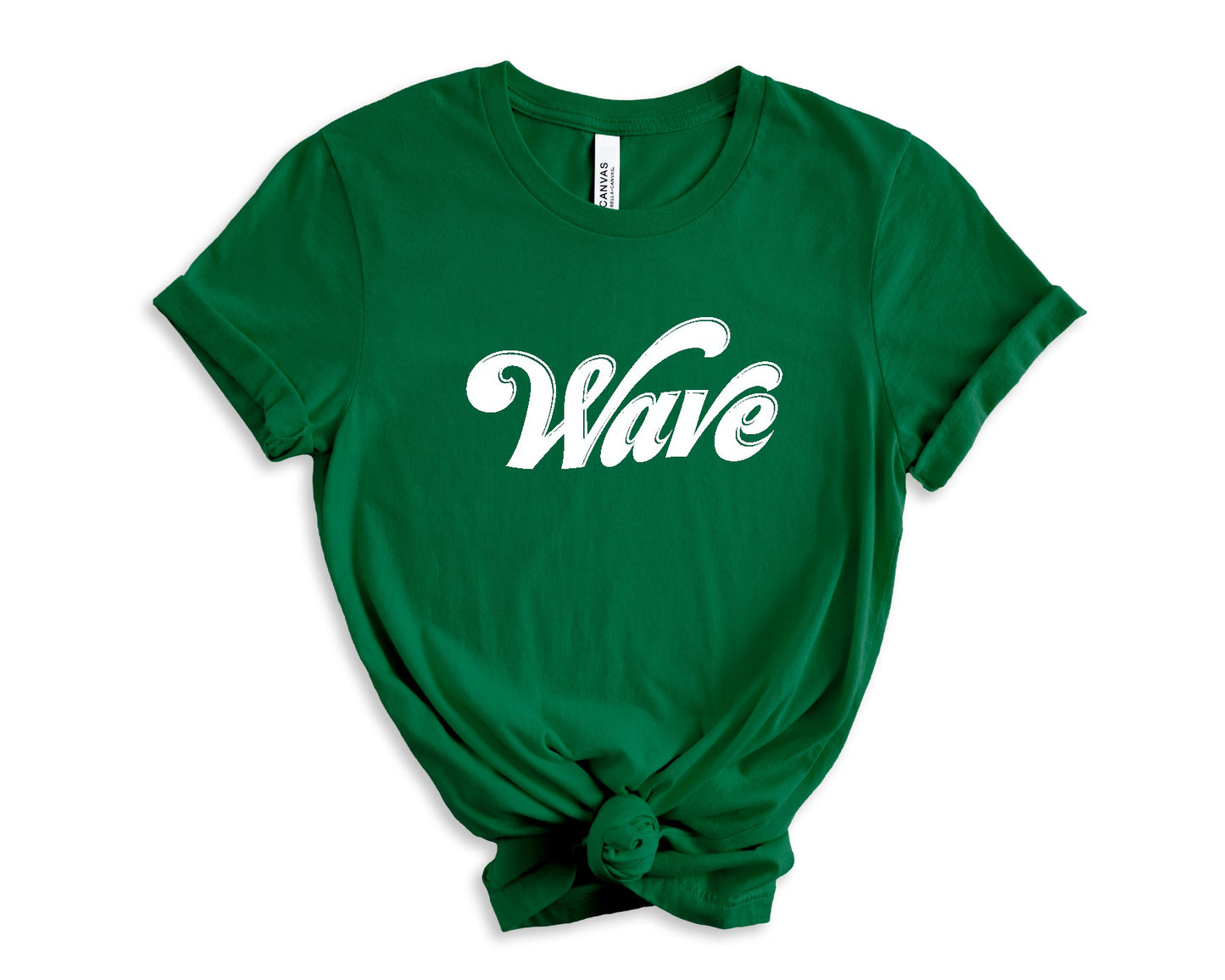 T-shirt with "Wave" text design representing the Greenwave mascot and local school spirit.
