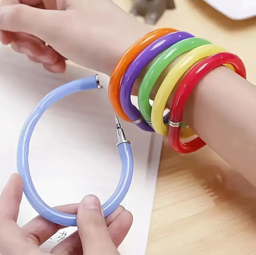 Bright and colorful pen bracelet, wearable and flexible, with colors sent at random for online purchases—fun for kids and creative gifts.