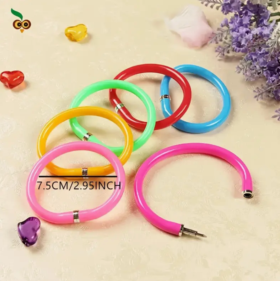 Bright and colorful pen bracelet, wearable and flexible, with colors sent at random for online purchases—fun for kids and creative gifts.