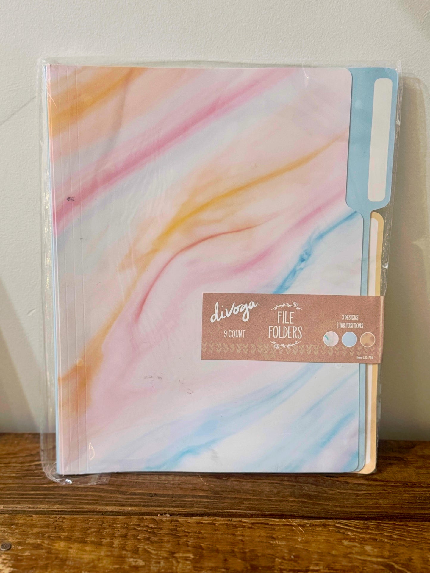 Set of 9 pastel file folders in three whimsical patterns, letter size (11.6" x 9"), perfect for organizing with style.