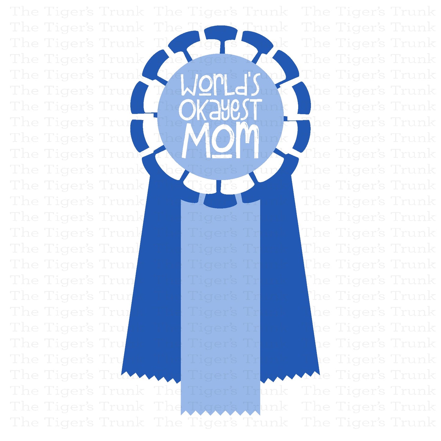 Blue ribbon-style sticker with the text World’s Okayest Mom in bold lettering—perfect for gifts, water bottles, or cards.