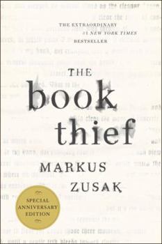 Solid white front cover of The Book Thief by Markus Zusak.