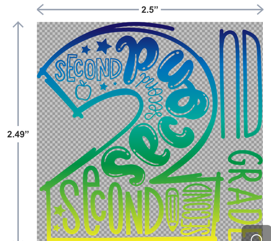UV-DTF sticker with the phrase 2nd Grade in bright, cheerful lettering—perfect for water bottles, notebooks, and school accessories.