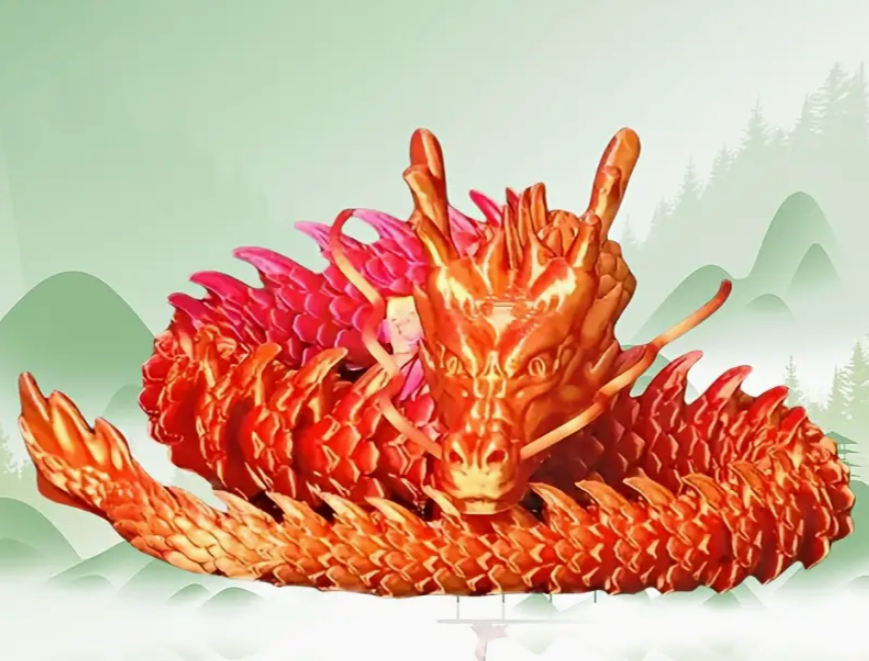 Red dragon sculpture against a light green background
