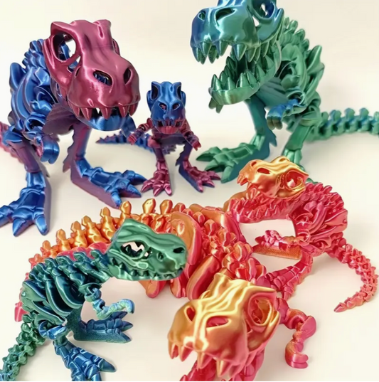 Colorful toy dinosaurs on a white background