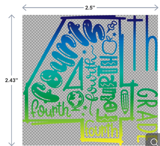 UV-DTF sticker that reads 4th Grade in bold, playful lettering—ideal for personalizing student gear and classroom items.