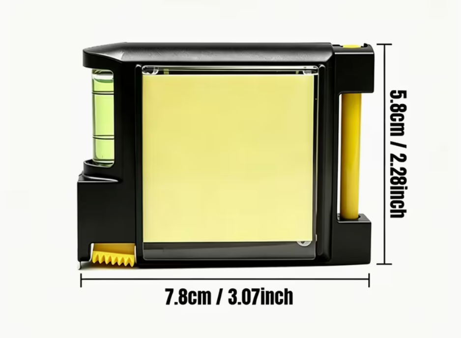 Mini measuring tape memo pad tool showing approximately 3.07 inch by 2.28 inch dimensions