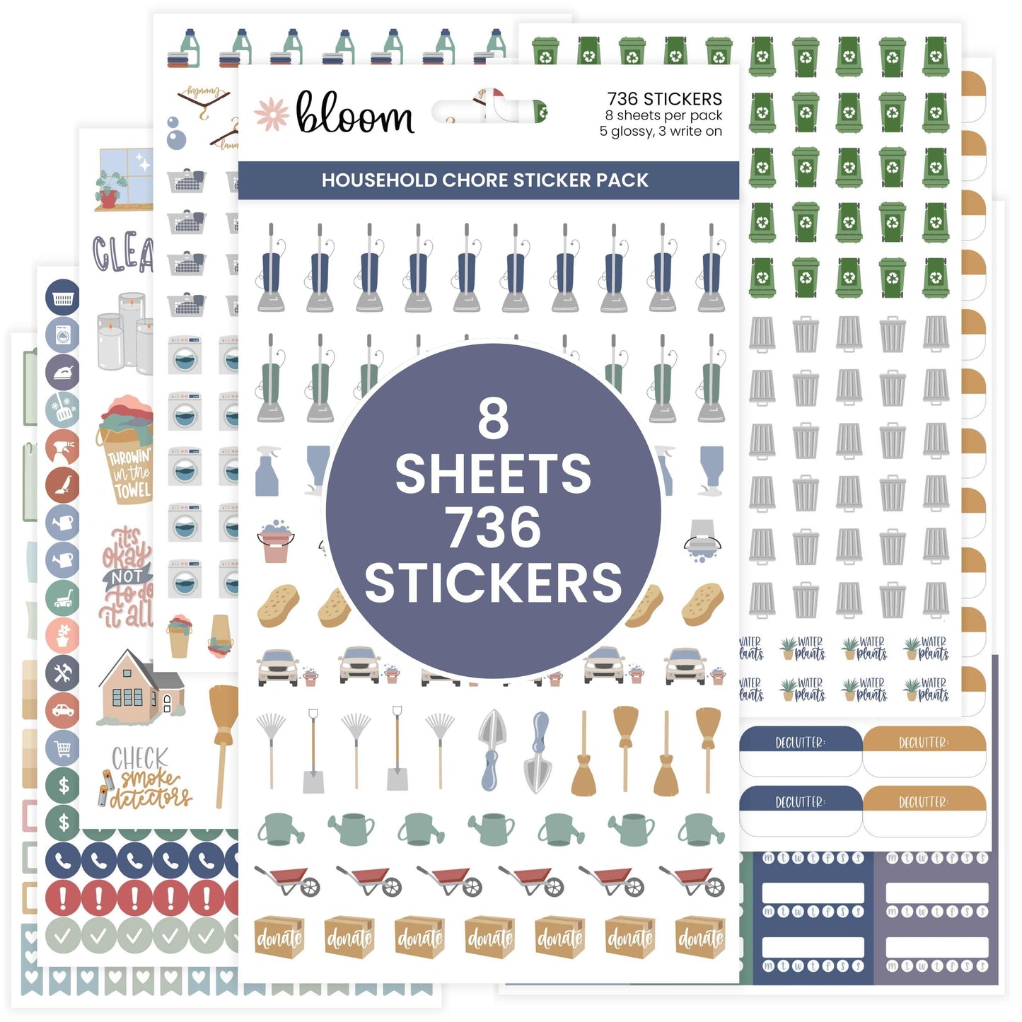 Sticker Pack for Household Chores: 736 Stickers for Cleaning and Organizing