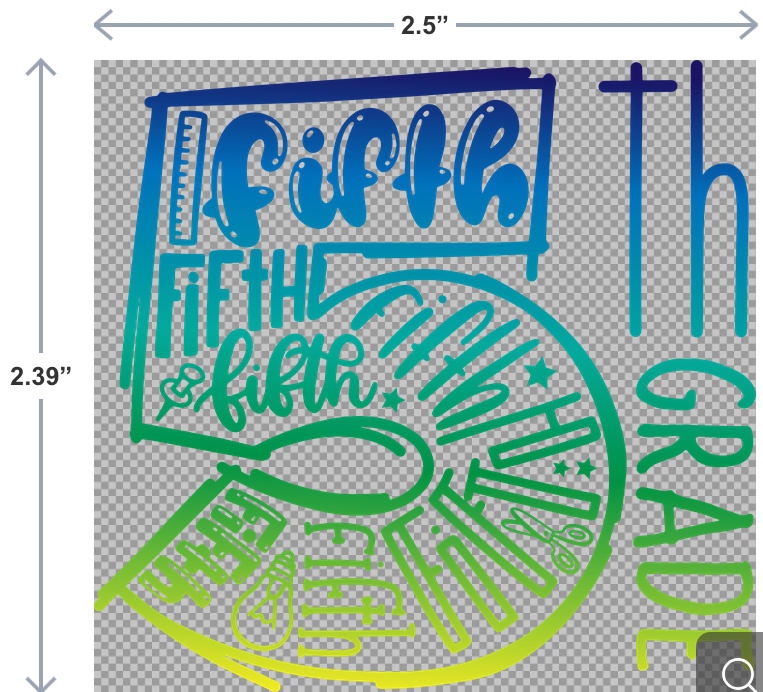 UV-DTF sticker that says 5th Grade in fun, bold lettering—perfect for labeling water bottles, laptops, or school supplies.