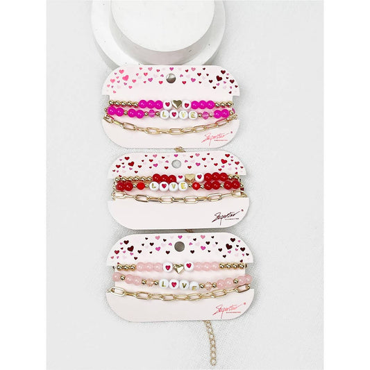 Love Heart Valentine Theme beaded Bracelets: MIX COLOR / ONE(12)
