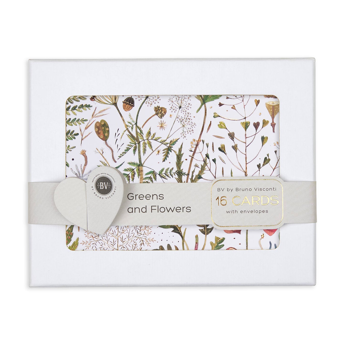 Notecards with Envelopes - Set of 16 "Greens and Flowers"