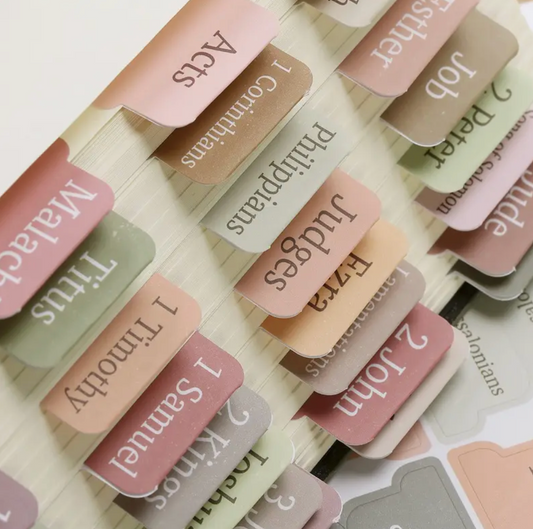Set of colorful book markers with names of books and chapters on a white background