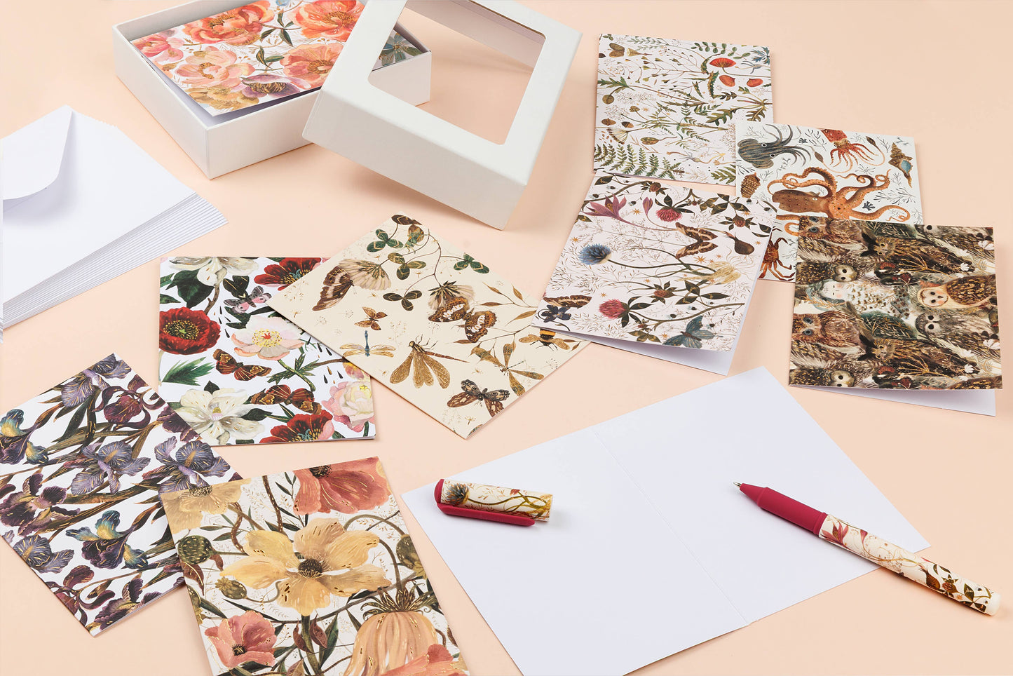 Notecards with Envelopes - Set of 16 "Greens and Flowers"