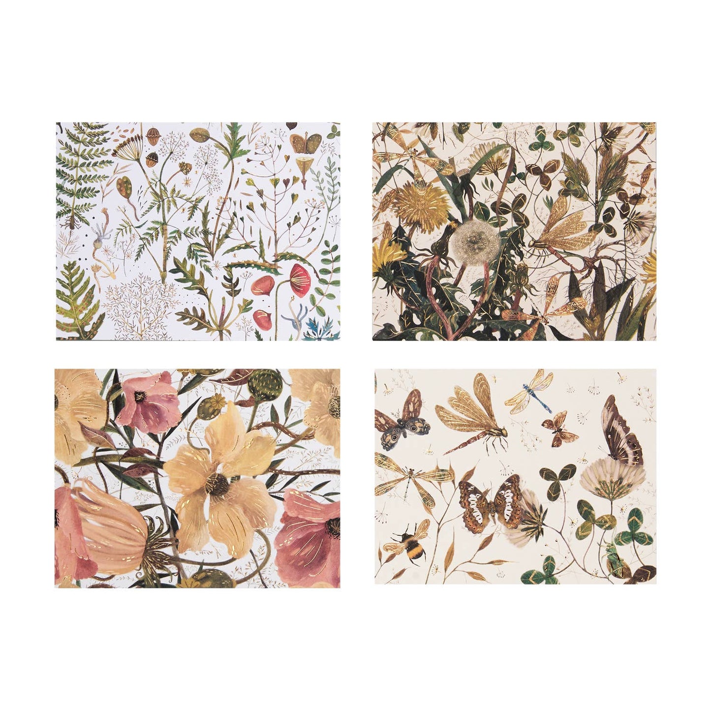 Notecards with Envelopes - Set of 16 "Greens and Flowers"