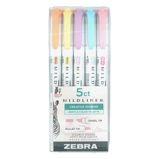 Highlighters: 5-pack of Zebra Mildliner Double-Ended, Gentle Colors