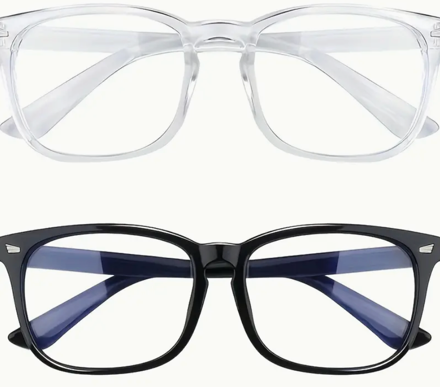 Blue light blocking glasses with clear lenses and a sleek frame, ideal for screen use and reducing eye strain.