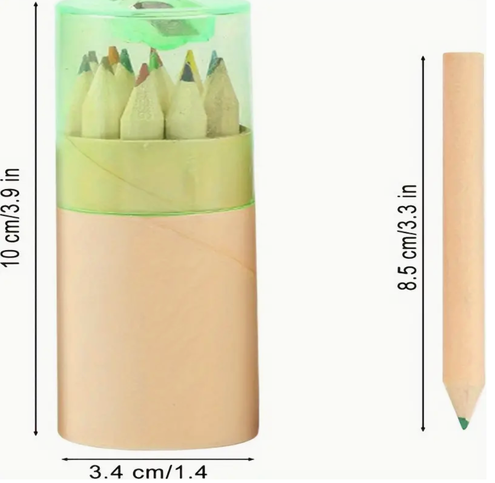 Travel-sized colored pencils for kids in assorted colors, featuring a built-in sharpener, perfect for on-the-go art projects.