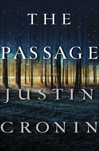Cover of The Passage by Justin Cronin, featuring a shadowy forest illuminated by ethereal light, evoking a sense of mystery and foreboding.