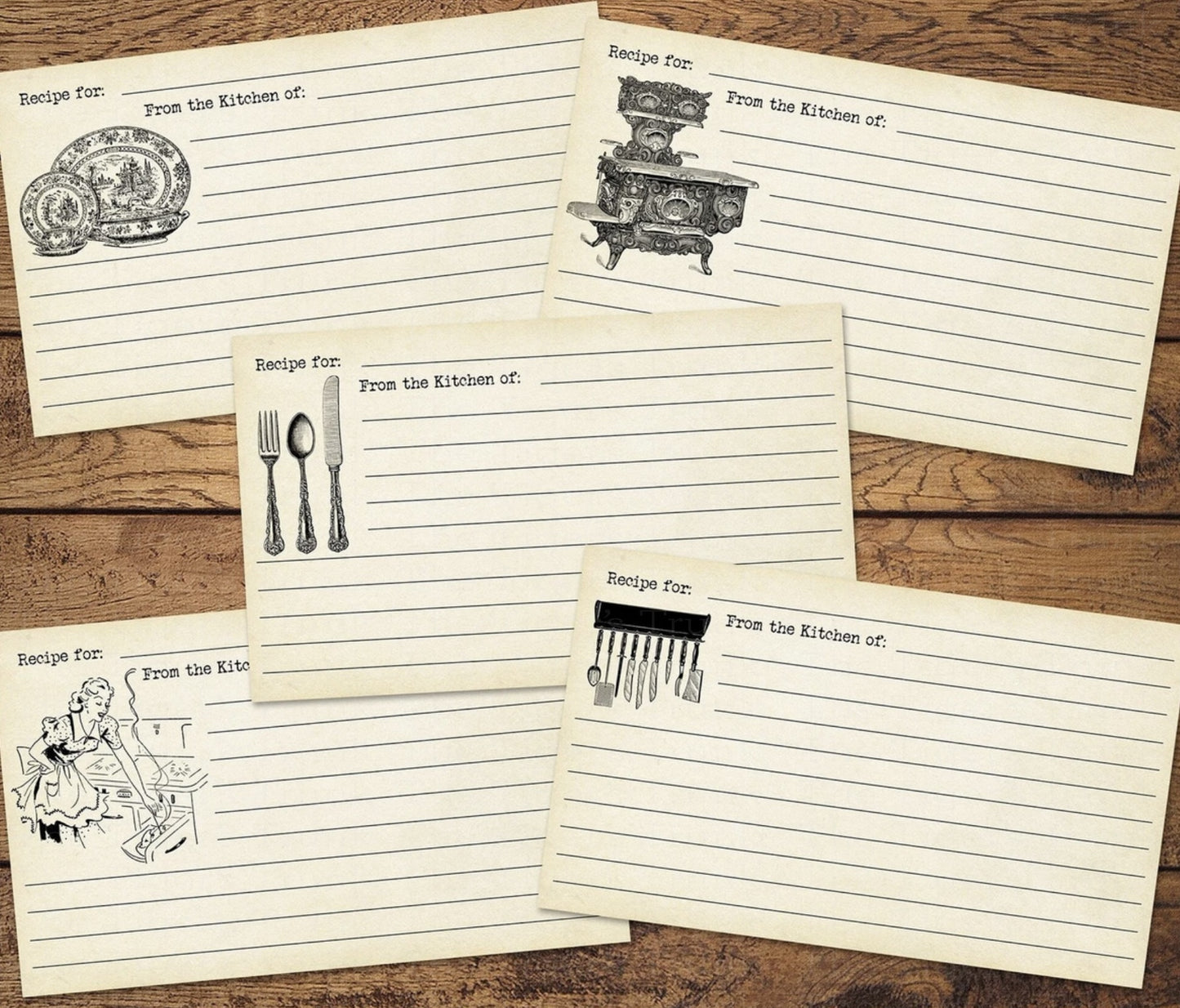 Stack of 30 blank recipe cards labeled From the Kitchen of with lined space for writing recipes